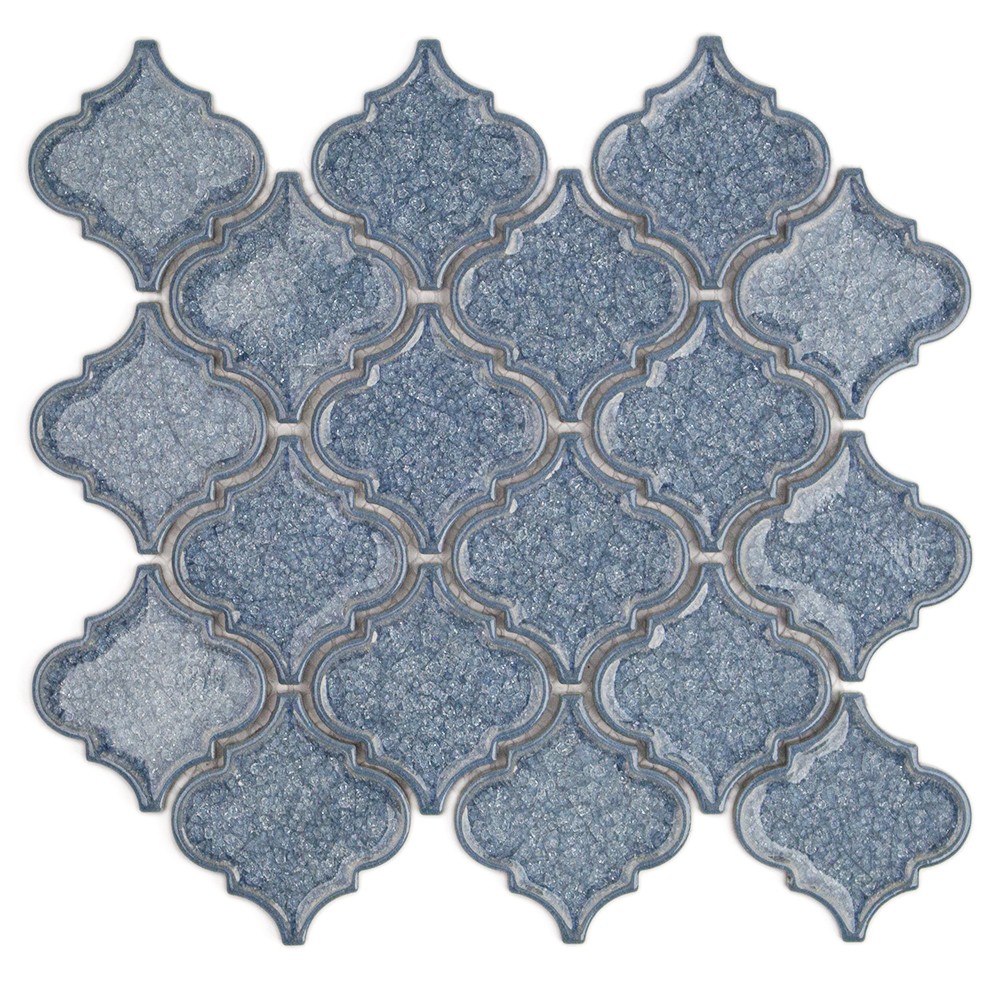 Roman Collection Brisk Blue Arabesque Glass Tile