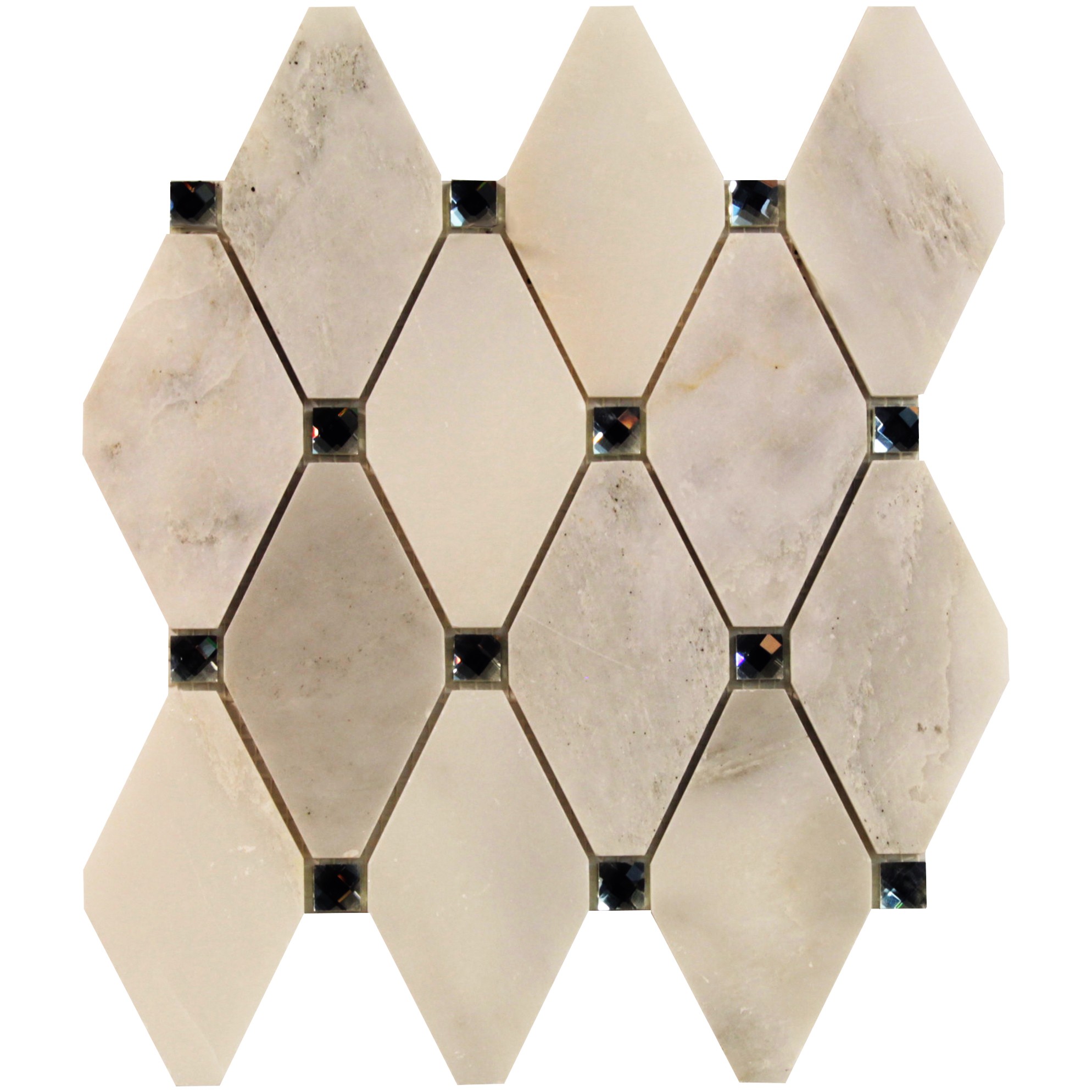 Reflection Diamond Asian Statuary Marble and Mirrored Glass