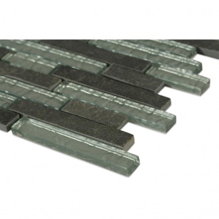 Geological Tao Black Slate + Silver Glass Tiles_corner_closeup
