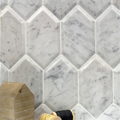 hexagon marble tile carrara beveled tiles elongated format tilebar move mouse enlarge