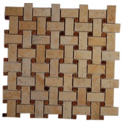 BASKET WEAVE JERUSALEM GOLD WITH WOOD ONYX DOT 1/2 X 1/2 MARBLE MOSAICS_MAIN