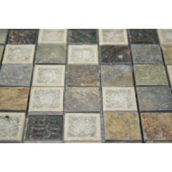 sample-ROMAN COLLECTION EMPERIAL SLATE W/ DECO 1x1 1/4 SHEET GLASS TILES SAMPLE_MAIN