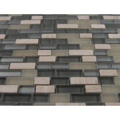 sample- SILVER FOG BLEND BRICKS 1/2 X 2" GLASS TILES 1/4 SHEET SAMPLE BRICK PATTERN"_MAIN